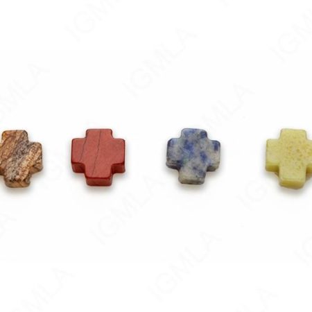 15-16″ 12mm Multi Stone Cross W/Tube Plain Beads