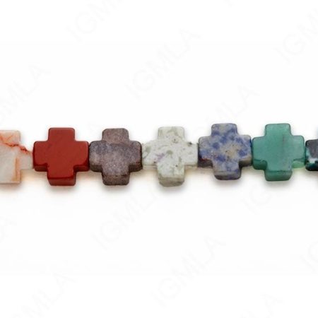15-16″ 12mm Multi Stone Cross Plain Beads