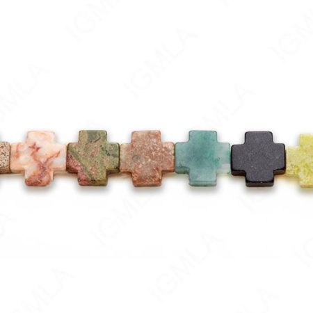 15-16″ 15mm Multi Stone Cross Plain Beads