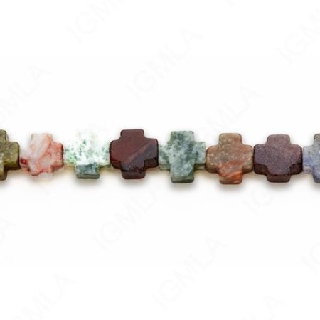 15-16″ 10mm Multi Stone Cross Plain Beads