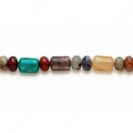 15-16″ 8X12mm Multi Stone Capsule W/8Mm Rondell Bd Plain Beads
