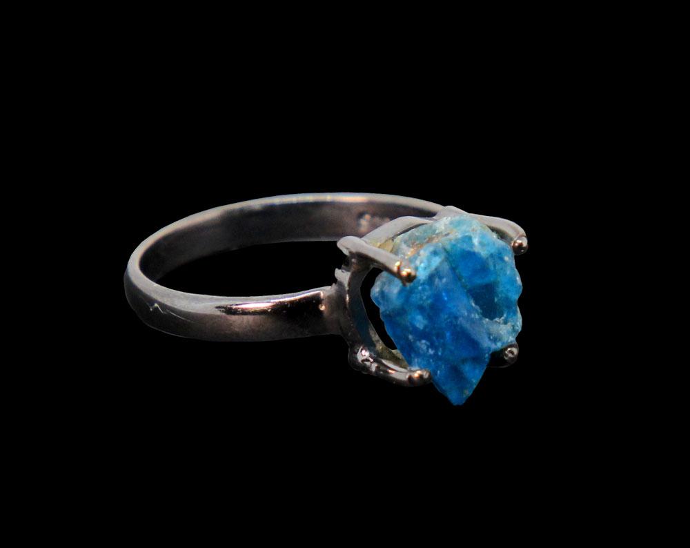 Rough Neon Apatite Sterling Silver Ring with Black Rhodium Plating