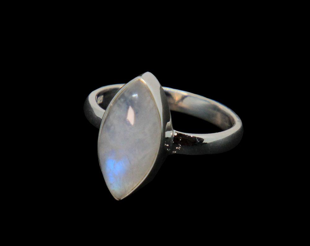 Rainbow Moonstone Marquise Shape Sterling Silver Ring