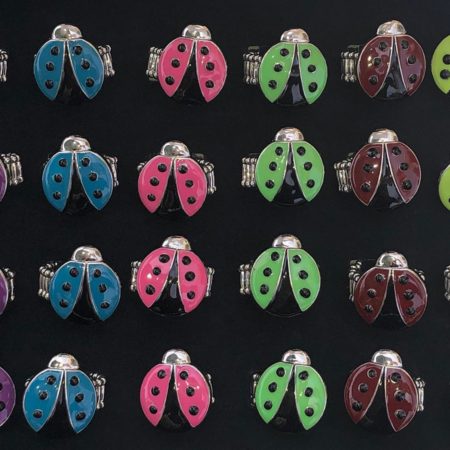 Yellow, Red, Pink, Purple, Blue, Green Lady Bug Rings 24 Pc Box
