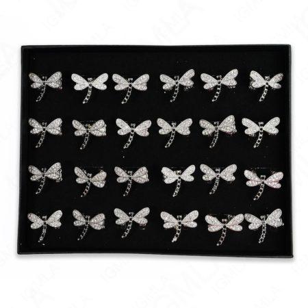 Animal Black- Clear Rine Stone Butter Fly Rings 24 Pc Box