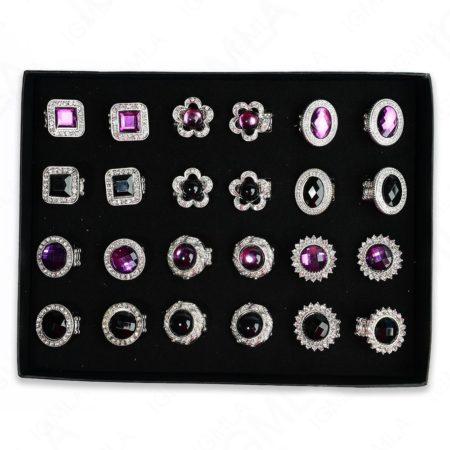 Black /Purple Asstorted Shapes Rings 24 Pc Box