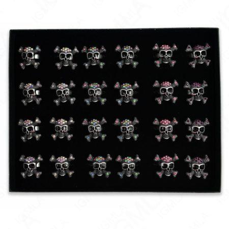 Burnish Silver Plated Ab Clear 8Pc Multi Skull Rings 24 Pc Box