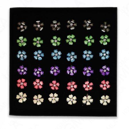 Assorted Colors Flower Rings 36 Pc Box