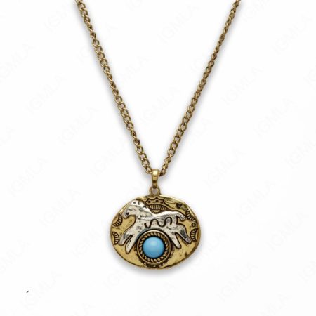 Zinc Alloy Syn Turquoise Round Cab Gold with Silver Plated Horse Free Form Necklace