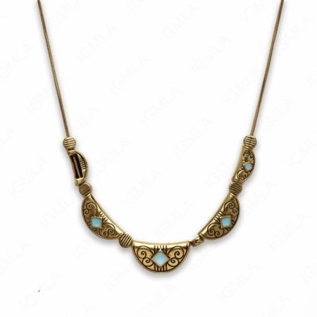 Zinc Alloy Syn Turquoise color W Antique Gold Plated Necklace