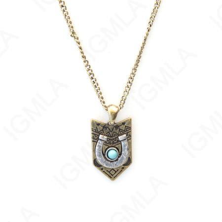 Zinc Alloy Syn Turquoise Cab Gold plated Arrowhead w/ silver Plated Horse Shoe Necklace