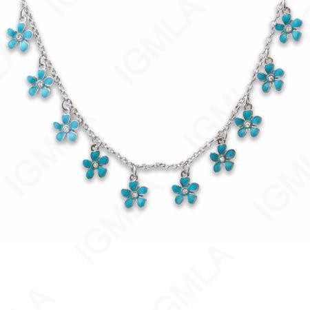 Zinc Alloy Turquoise Color Rhodium Plated Flower Necklace