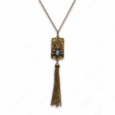 Zinc Alloy Syn Turquoise Oval Cab Antique Gold Rectangle Necklace