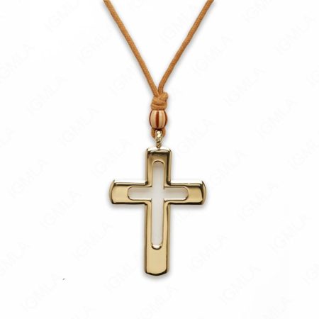 Zinc Alloy Silver Plated W/Brown Cord Cross Necklace