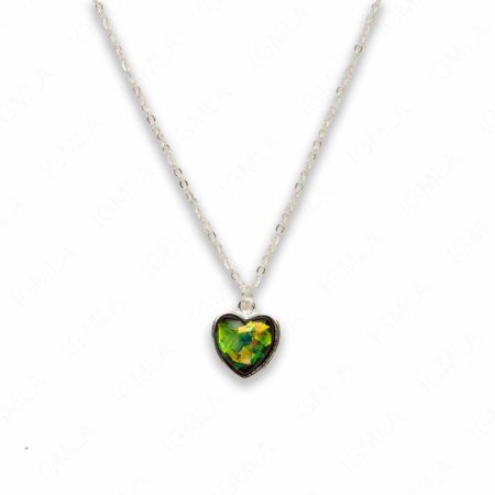 Zinc Alloy Small Green Silver Plated Heart Necklace