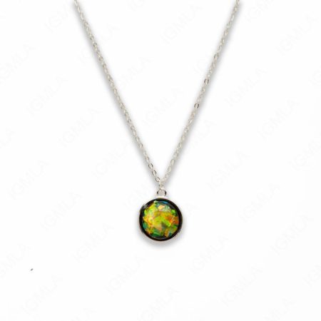 Zinc Alloy Small Green Silver Plated Round Necklace