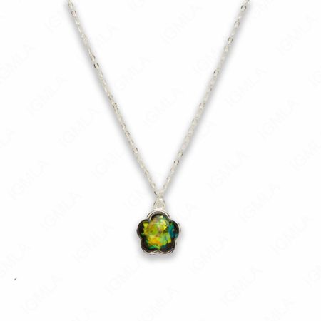 Zinc Alloy Small Green Silver Plated Flower Necklace