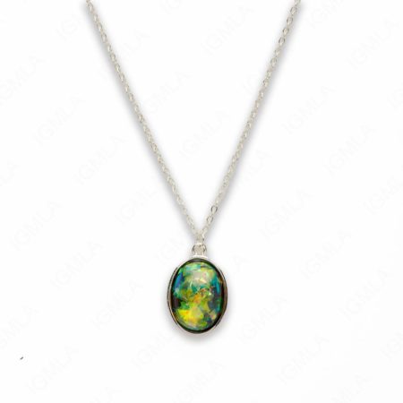 Zinc Alloy Small Green Silver Plated Oval Necklace