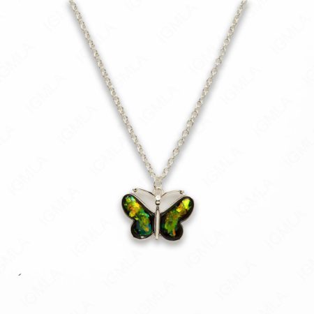 Zinc Alloy Small Green Silver Plated Butterfly Necklace