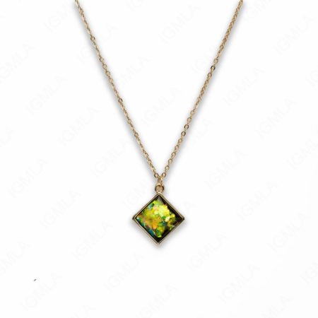 Zinc Alloy Small Green Gold Plated Square Necklace
