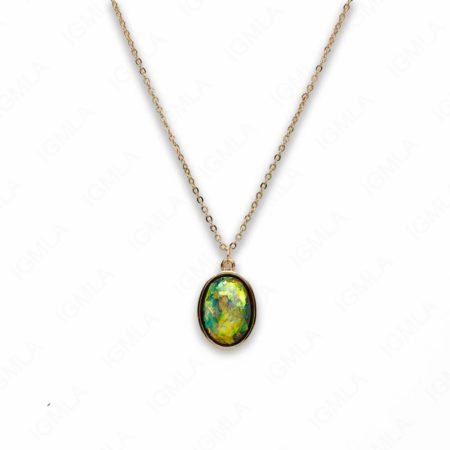 Zinc Alloy Small Green Gold Plated Oval Necklace