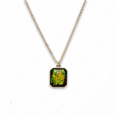 Zinc Alloy Small Green Gold Plated Rectangle Necklace