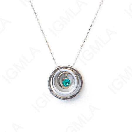 Zinc Alloy Teal Rhinestone Silver Plated Circle Necklace