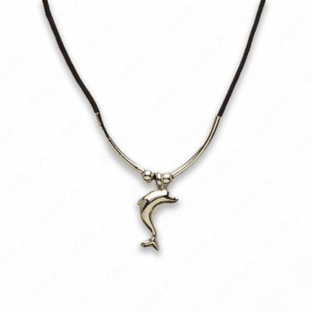 Zinc Alloy Silver Plated w Black Cord Dolphin Necklace