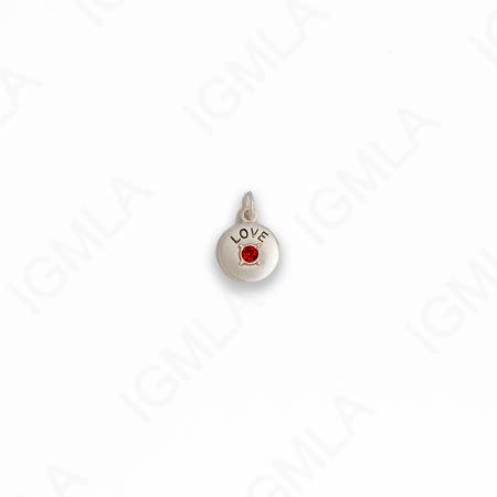 Zinc Alloy Red Rhinestone Silver Plated Love Coin Charm