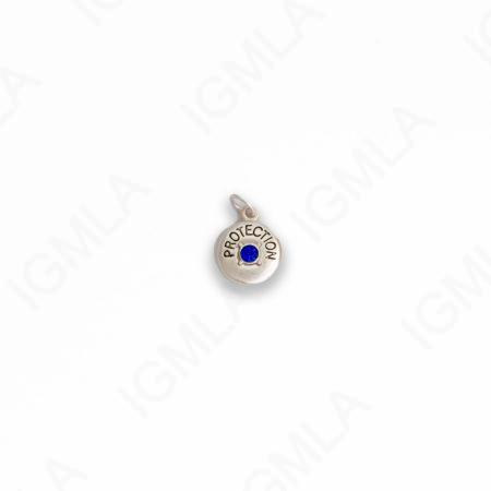 Zinc Alloy Blue Rhinestone Silver Plated Protection Coin Charm