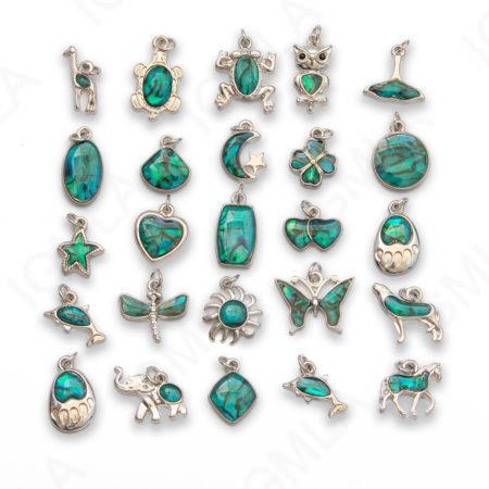 Zinc Alloy Paua Shell w O-Rings Rhodium 25 Styles in each bag 4 pc color Assorted Charms Blue