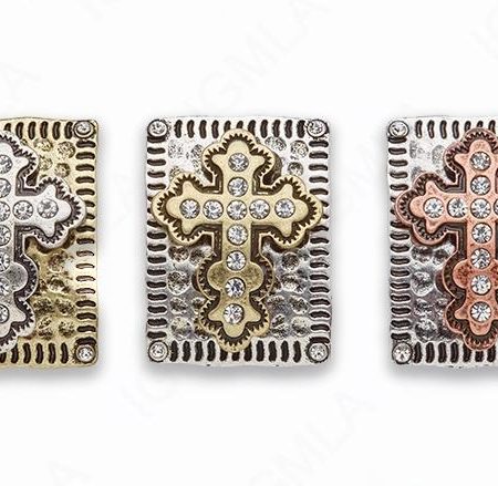 Zinc Alloy Gold on Silver, on Gold, Copper on Silver Cross w Rhinestones Rectangle Connector
