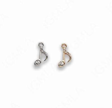 Small Zinc Alloy Gold, Silver Plated w Rhinestones Music Note Charm