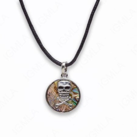 Zinc Alloy With Abalone Rhodium Plated w Black cord Pirates Skull Necklace