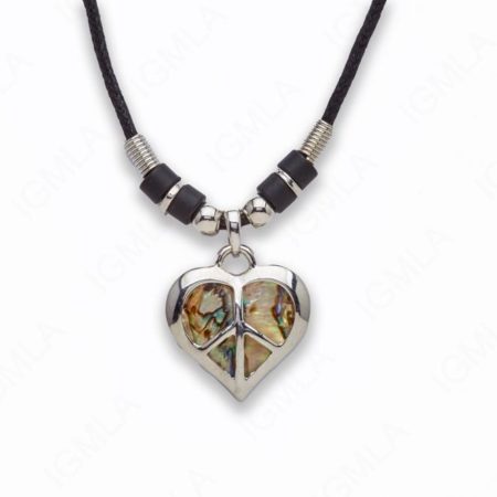 Zinc Alloy With Abalone Rhodium Plated w Black cord Peace Heart Necklace