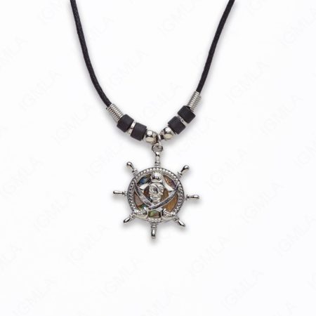Zinc Alloy With Abalone Rhodium Plated w Black cord Pirates Wheel Necklace