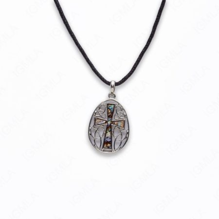 Zinc Alloy With Abalone Rhodium Plated w Black cord Cross Necklace