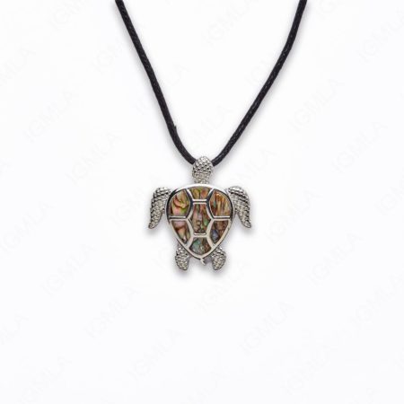 Zinc Alloy With Abalone Rhodium Plated w Black cord Swimming Turtle Necklace