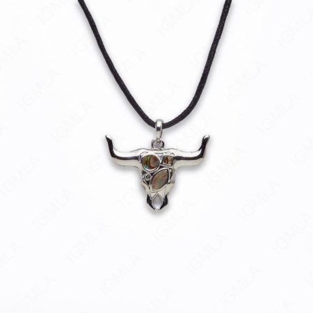 Zinc Alloy With Abalone Rhodium Plated w Black cord Animal Skull Necklace