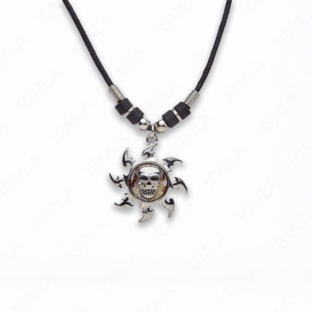 Zinc Alloy With Abalone Rhodium Plated w Black cord Sun Skull Necklace