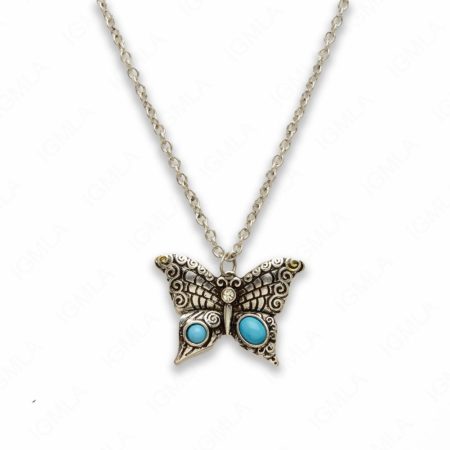 18″ Zinc Alloy Rhodium Butterfly Necklace