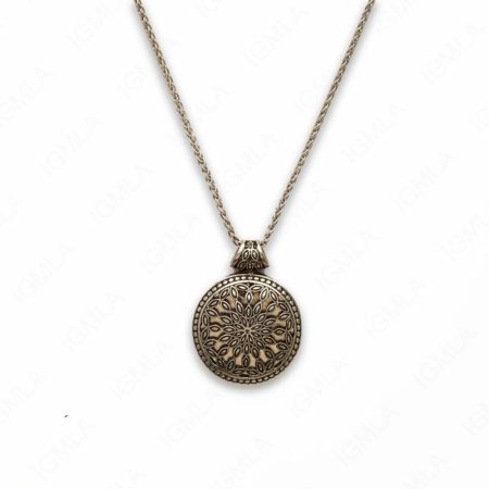 18″ Zinc Alloy Burnish Silver Tone Circle Flower Necklace