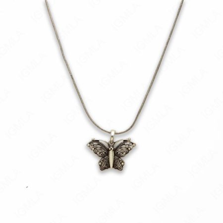18″ Zinc Alloy Burnish Silver Tone Butterfly Necklace
