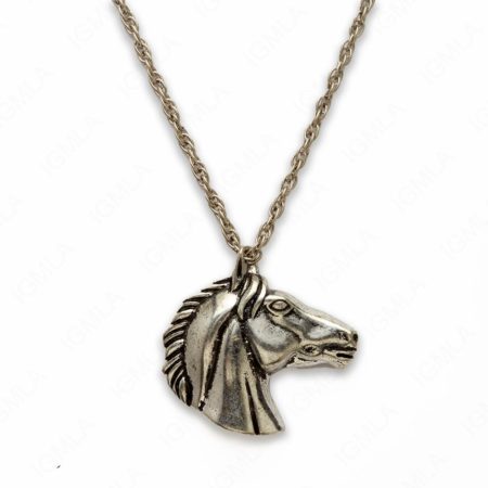 18″ Zinc Alloy Burnish Silver Tone Horse Face Necklace