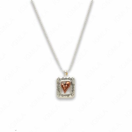 18″ Zinc Alloy Matted Copper, Silver Tone Heart Sign Love Necklace