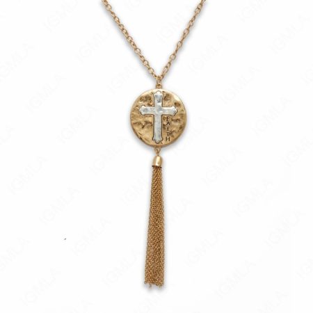 18″ Zinc Alloy Gold Burnish Coin with Cross/Faith Necklace