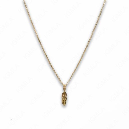 18″ Zinc Alloy Gold Tone Small Feather Necklace