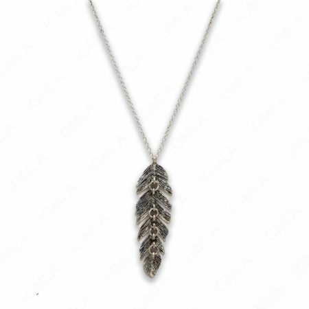 18″ Zinc Alloy Nickel Tone Feather Necklace